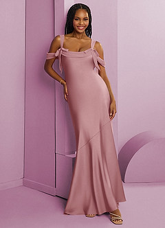 Barbie ♥ Azazie Brudtärnklänningar Klänning av Tubklänning i Stretch Satin Plisserad Dammig Ros image1