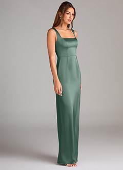 Azazie Flori Bridesmaid Dresses Eucalyptus Sheath Side Slit Stretch Satin Dress image3