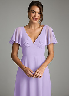 Azazie Kimber Vestidos de damas de honor Vestido de Lila de Gasa de Corte en A con Manga volante image7