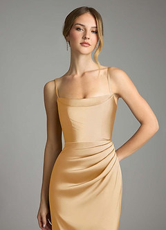 Azazie Leonis Bridesmaid Dresses Gold Mermaid Pleated Stretch Satin Convertible Dress image3