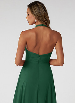 Azazie Tessie Bridesmaid Dresses Dark Green A-Line V-Neck Pleated Chiffon Dress image4