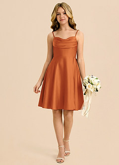 Azazie Bear Junior Cinnamon A-Line Sweetheart Neckline Stretch Satin Dress image1