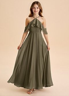 Azazie Tessabelle Junior Vestido de Verde Sauce de Gasa de Corte en A con Vestidos sin tirantes image5