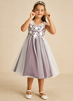 Azazie Sunnie Flower Girl Dresses Sangria A-Line Lace Tulle Dress image2