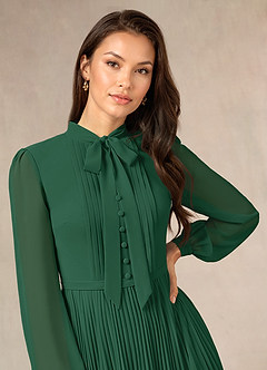 Azazie Adellah Mother of the Bride Dresses Dark Green A-Line Pleated Chiffon Dress image5