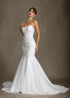 Azazie Harmony Wedding Dresses Diamond White Mermaid Strapless Tulle Dress image8
