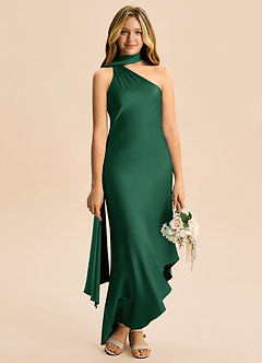 Azazie Briony Junior Etui Plissee Stretch-Satin Kleid Dunkelgrün image5