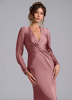 Azazie Valerie Bridesmaid Dresses Dusty Rose Mermaid Long Sleeve Stretch Satin Dress image5