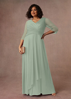 Azazie Annetta Mother of the Bride Dresses Dusty Sage A-Line V-Neck Pleated Mesh Dress image7