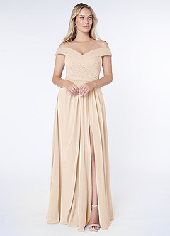 Azazie Audrianna Brautjungfernkleider Wandelbar A-Linie Schulterfrei gerafft Chiffon Kleid Alabaster Weiß image1