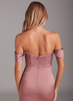 Azazie Saige Vestidos de damas de honor Vestido de Rosa Polvorienta de Satén Elástico de Corte Recto con Vestidos sin tirantes image9