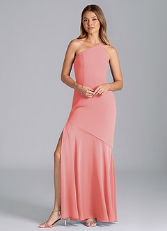 Azazie Tilla Vestidos de damas de honor Vestido de Coral de Gasa de Corte Sirena con Hombro unilateral image1