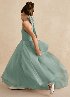 Azazie Bev Flower Girl Dresses Silver Sage A-Line Convertible Tulle Dress image7