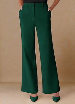 Marina émeraude Pantalon droit en tissu raffiné