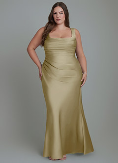 Azazie Agustina Bridesmaid Dresses Moss Green Mermaid Corset Stretch Satin Dress image7