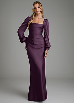 Azazie Brianna Vestidos de damas de honor Vestido Ciruela de Satén Elástico de Corte Sirena con Corsé image4