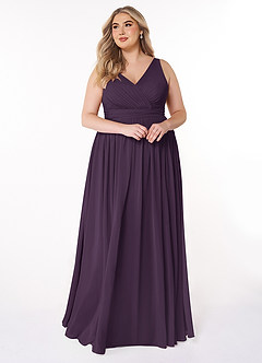 Azazie Kora Bridesmaid Dresses Plum A-Line Pleated Chiffon Dress image4