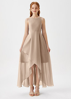 Azazie Lizette Junior Robe Trapèze en Mousseline de soie Plissée Taupe image3