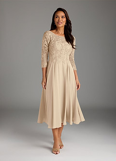 Azazie Marge Mother of the Bride Dresses Champagne A-Line Scoop Lace Chiffon Dress image9