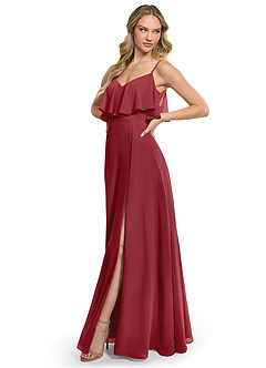 Azazie Jean Bridesmaid Dresses Pomegranate A-Line Chiffon Convertible Dress image3