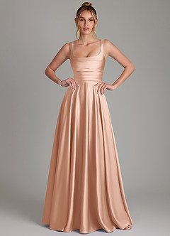 Azazie Azaria Bridesmaid Dresses Rose Gold A-Line Corset Stretch Satin Dress image1