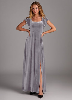 Azazie Bondi Bridesmaid Dresses French Lilac A-Line Side Slit Velvet Dress image4