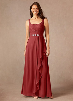 Azazie Ainsling Kleider für die Brautmutter A-Linie Quadratischer Ausschnitt Spitze Chiffon Kleid Rost image3