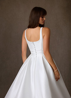 Azazie Cynthia Wedding Dresses Diamond White Ball-Gown with Pockets Stretch Mikado Dress image4