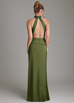 Azazie Gracelynn Vestidos de damas de honor Vestido de Oliva de Satén Elástico de Corte Recto con Plisado image8