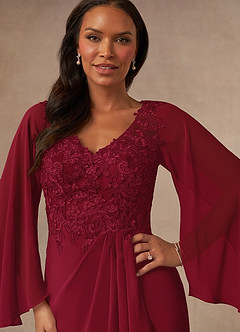 Azazie Perry Abiti per la Madre della Sposa Abito Sirena in Chiffon con Scollo a V in Pizzo Borgogna image6