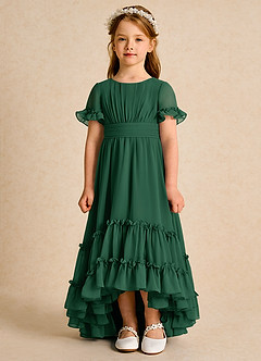 Azazie Kass Flower Girl Dresses Dark Green A-Line Pleated Chiffon Dress image4