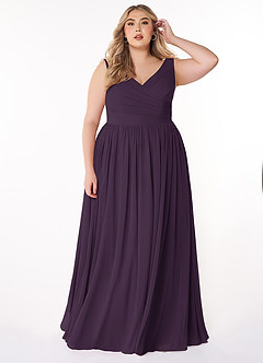 Azazie Keyla Bridesmaid Dresses Plum A-Line V-Neck Pleated Chiffon Dress image6
