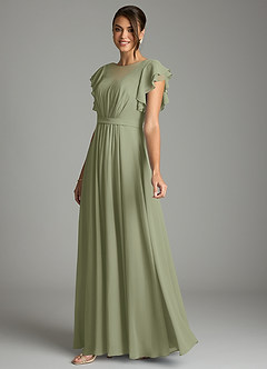Azazie Daphne Modest Bridesmaid Dresses A-Line Ruffled Chiffon Floor-Length Dress image3