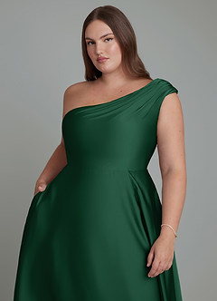 Azazie Melanie Bridesmaid Dresses Dark Green A-Line Off the Shoulder Stretch Satin Dress image12