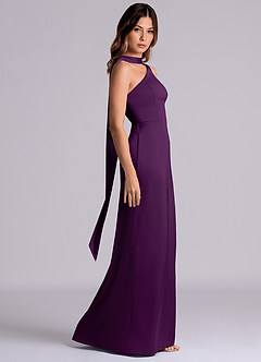 Azazie Philana Bridesmaid Dresses Grape A-Line One Shoulder Stretch Satin Dress image3
