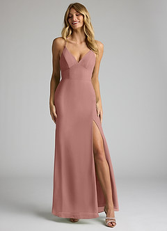 Azazie Becca Bridesmaid Dresses Cedar Rose Sheath V-Neck Chiffon Dress image4