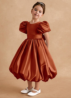 Azazie Jellybean Flower Girl Dresses Paprika Ball-Gown Ruched Matte Satin Dress image4