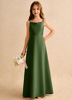 Azazie Joella Girls Formal Flower Girl Dresses Olive A-Line Pleated Matte Satin Dress image6