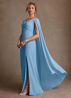 Azazie Boudica Mère de la mariée Robes Robe Trapèze en Mousseline de soie Plissée Acier Bleuté image2