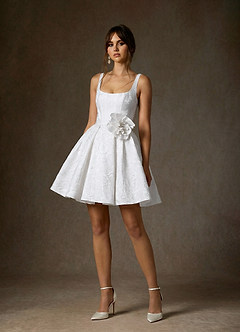 Azazie Ruby Wedding Dresses Diamond White A-Line with Pockets Floral Jacquard Dress image1