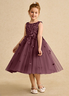 Azazie Lana Blumenmädchenkleider A-Linie ärmellos Matte Satin Kleid Sangria image3