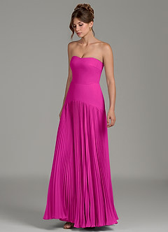 Azazie Yuliana Vestidos de damas de honor Vestido de Fucsia de Gasa de Línea A con Sin tirantes image5