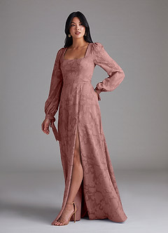 Azazie Leonia Robes de demoiselle d'honneur Robe Trapèze en Blumen-Burnout Manche longue Rose Poussiéreuse image2