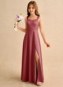 Azazie Makani Girls Formal Jurken voor bloemenmeisjes A-Lijn Jurk van Mat Satijn Sweetheart Halslijn Antieke Roos image3