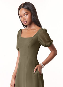 Azazie Alani Bridesmaid Dresses Willow Green A-Line Square Neckline Chiffon Dress image4