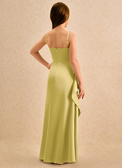 Azazie Cannoli Girls Formal Robe Demoiselle D'honneur Fillette Robe Trapèze en Satin extensible Plissée Canari image2