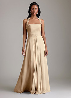 Azazie Clarisa Abiti da Damigella Abito A-Line in Chiffon Plissettato Champagne image5