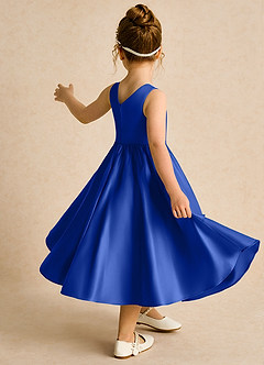 Azazie Hermia Robe Demoiselle D'honneur Fillette Robe Trapèze en Mat Satiné Sans manches Bleu Roi image5