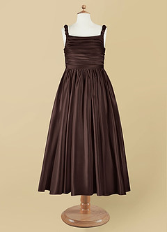 Azazie Cutie Pie Flower Girl Dresses Ganache A-Line Pleated Matte Satin Dress image7