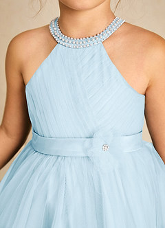 Azazie Honey Flower Girl Dresses Sky Blue A-Line Beaded Matte Satin Dress image6